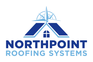Northpoint Roofing Systems logo featuring a blue roof design and text emphasizing roofing services and expertise.